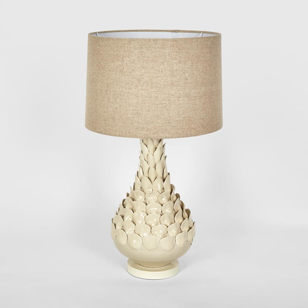 OneWorld Collection PETAL Ceramic Table Lamp with Natural Linen Shade-ONEWORLD COLLECTION-Ozlighting.com.au