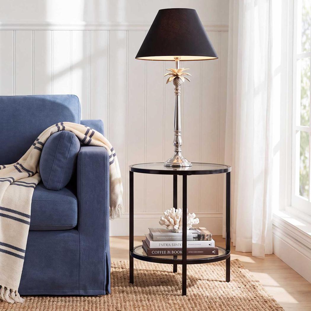 OneWorld Collection PINEAPPLE LEAF Table Lamp - Nickel / Black Shade-ONEWORLD COLLECTION-Ozlighting.com.au