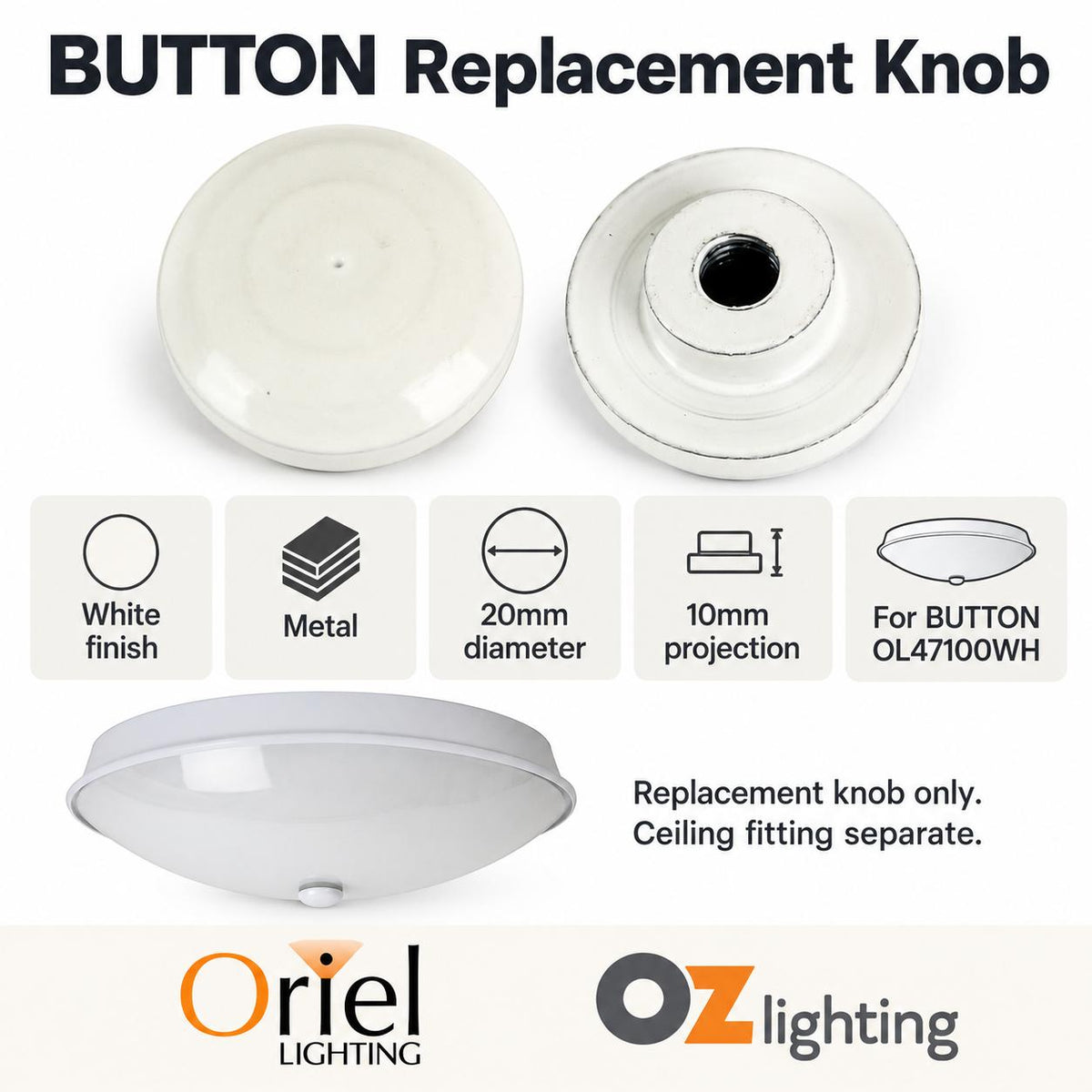 Oriel ACCESSORY - Replacement Knob for Ceiling Lights-Oriel Lighting-Ozlighting.com.au