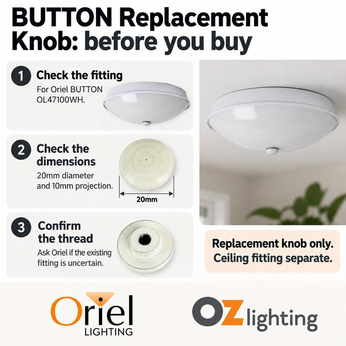 Oriel ACCESSORY - Replacement Knob for Ceiling Lights-Oriel Lighting-Ozlighting.com.au