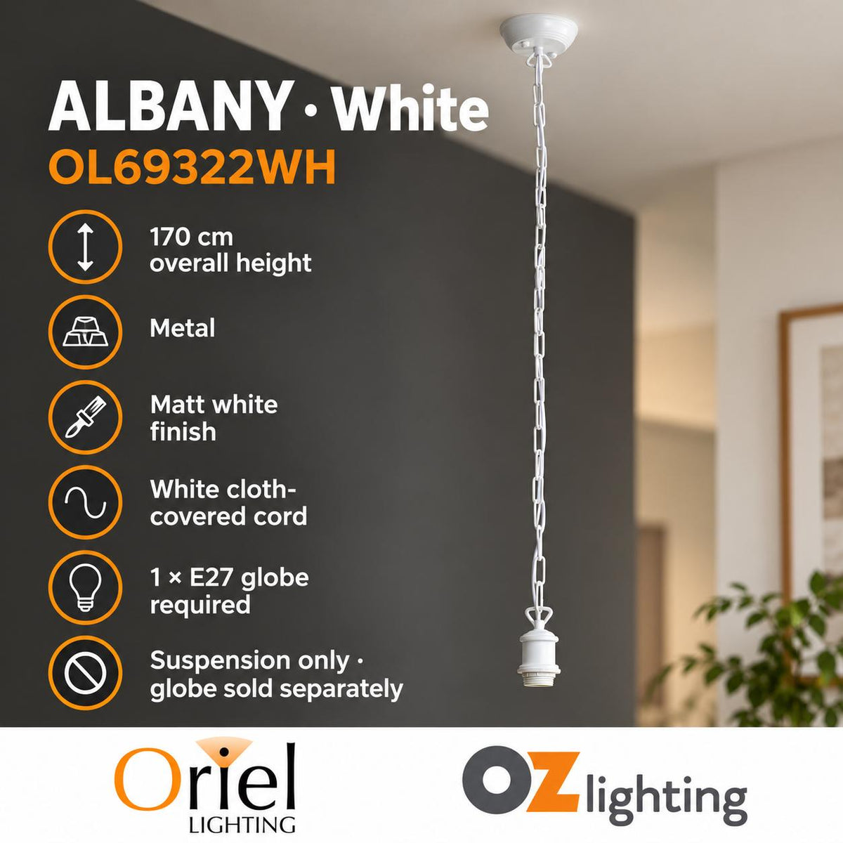 Oriel ALBANY Pendant - 1 Light-Oriel Lighting-Ozlighting.com.au