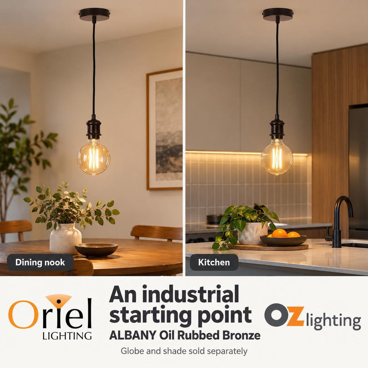 Oriel ALBANY Pendant - Cloth Cord-Oriel Lighting-Ozlighting.com.au
