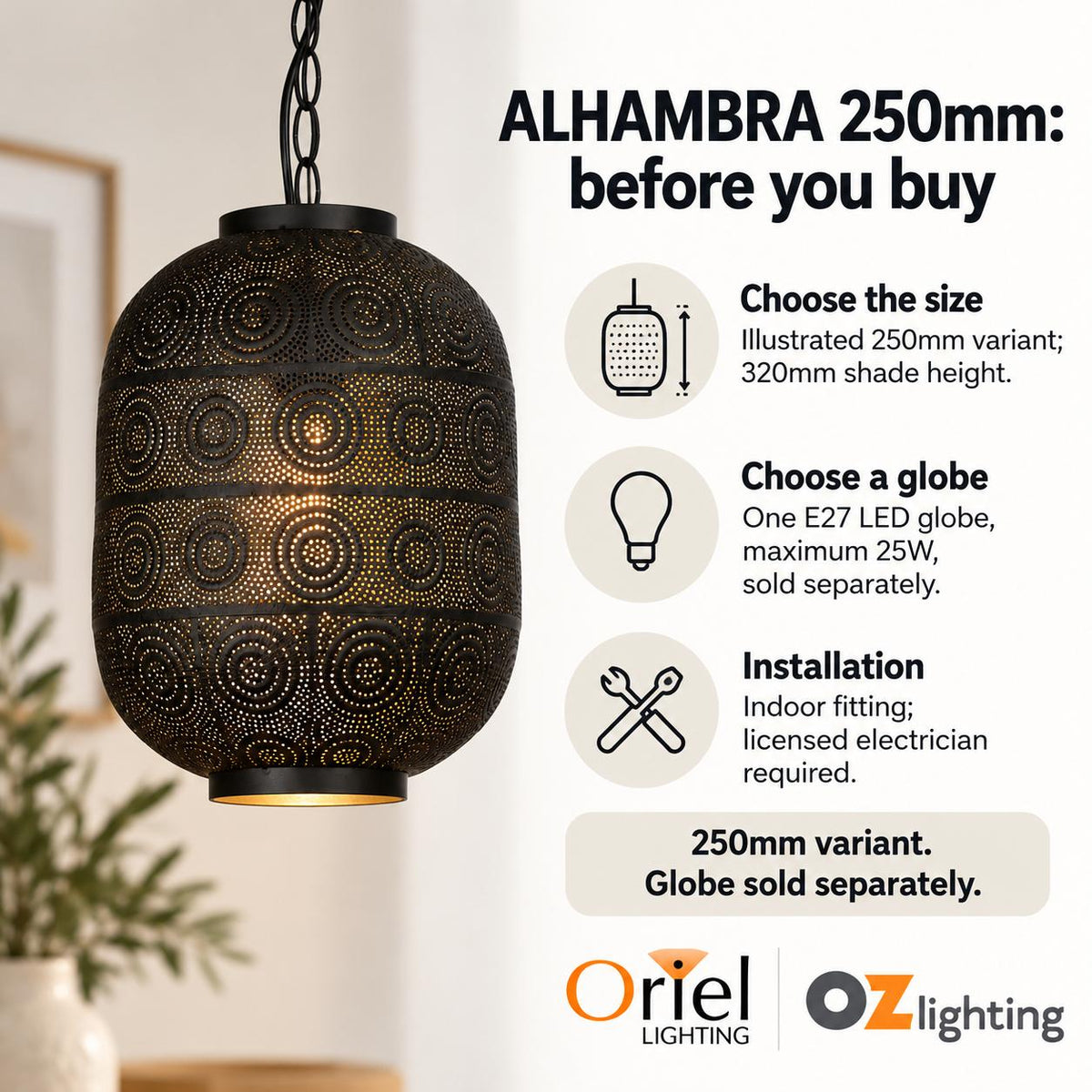 Oriel ALHAMBRA Pendant - 1 Light Laser Cut Golden Inner-Oriel Lighting-Ozlighting.com.au