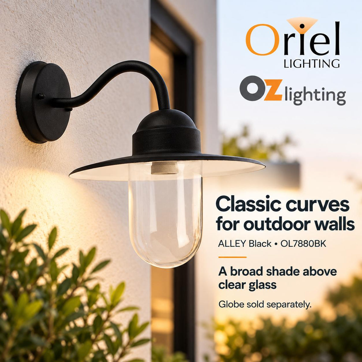 Oriel ALLEY Outdoor Wall Light - 1 Light, IP44-Oriel Lighting-Ozlighting.com.au