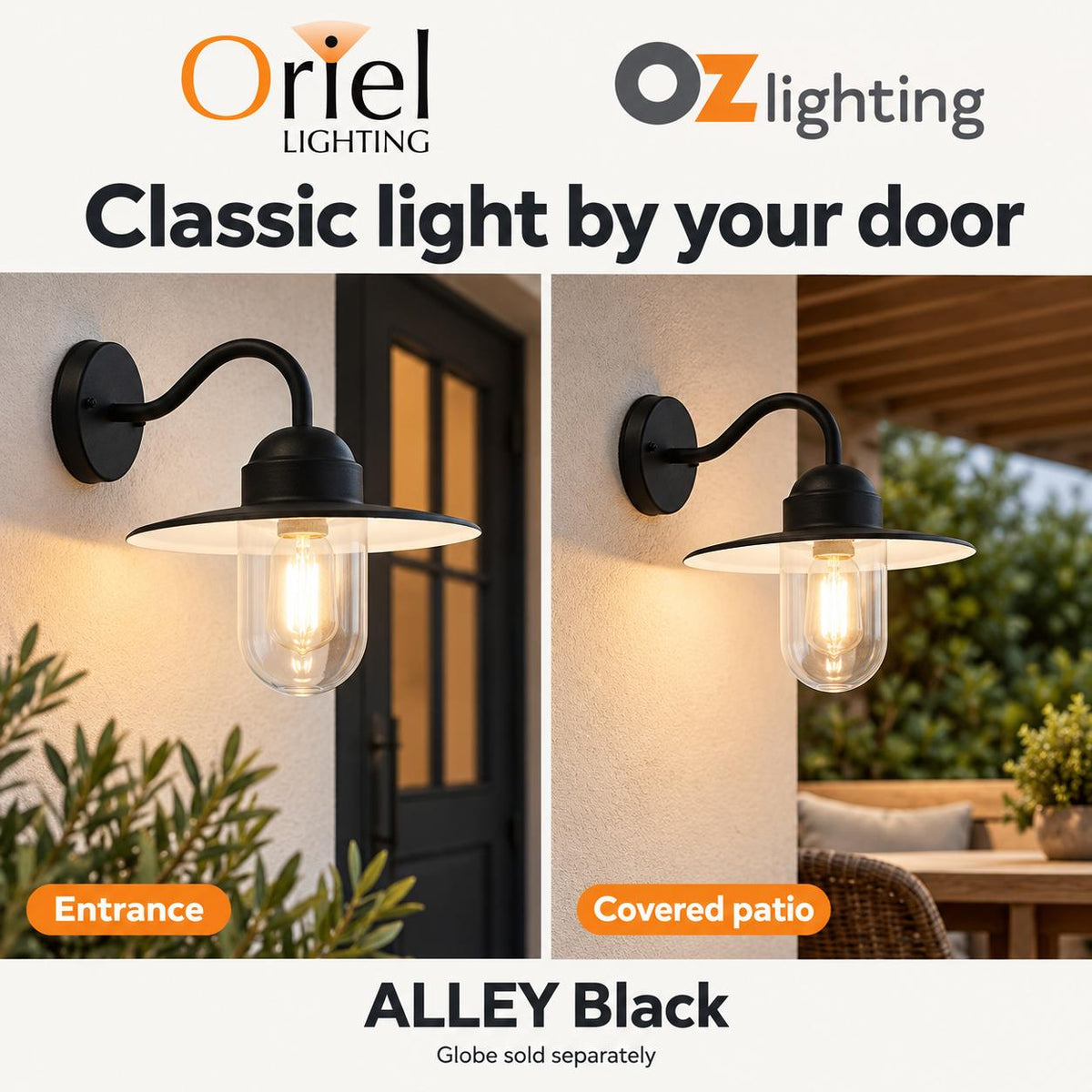 Oriel ALLEY Outdoor Wall Light - 1 Light, IP44-Oriel Lighting-Ozlighting.com.au