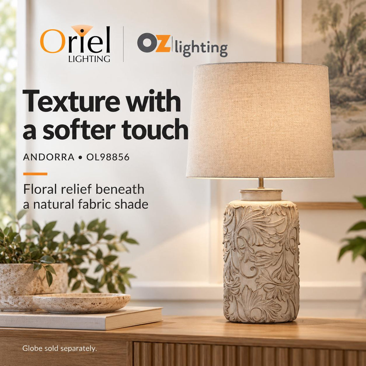 Oriel ANDORRA Table Lamp - Romantic Embossed Floral-Oriel Lighting-Ozlighting.com.au