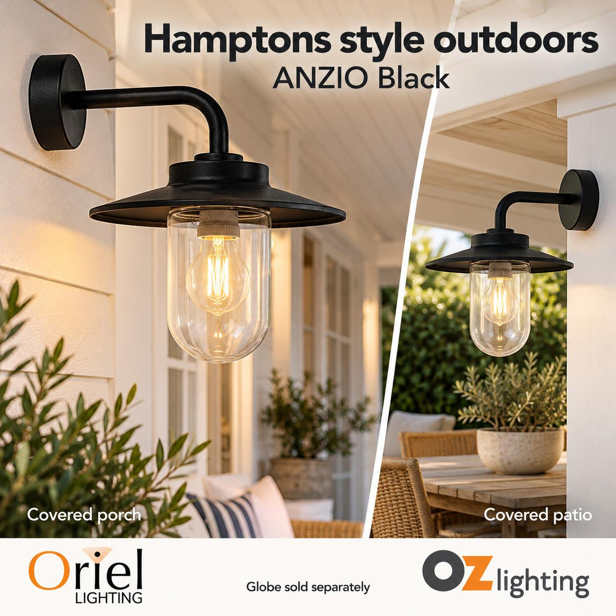 Oriel ANZIO Outdoor Wall Light - 1 Light, IP44-Oriel Lighting-Ozlighting.com.au