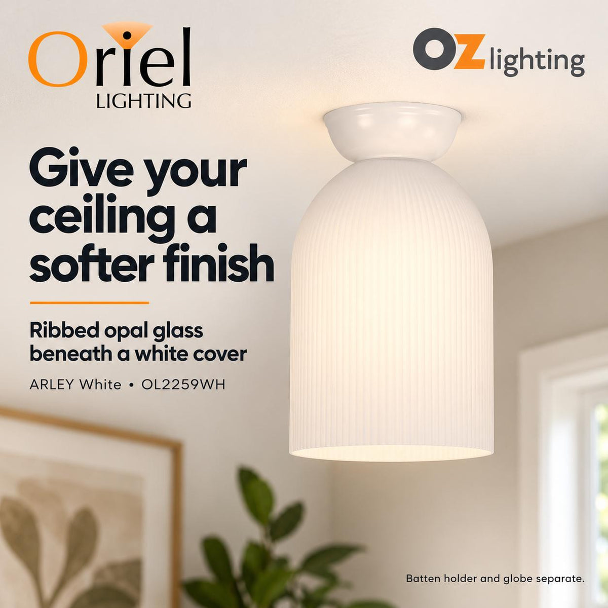 Oriel ARLEY DIY Shade - Max. 60W, Ribbed Glass-Oriel Lighting-Ozlighting.com.au