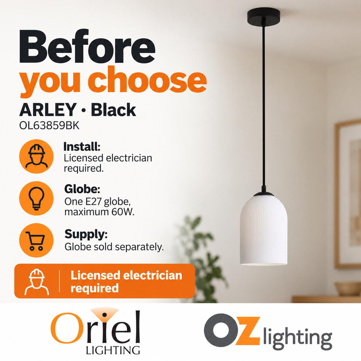 Oriel ARLEY Pendant - 1 Light-Oriel Lighting-Ozlighting.com.au