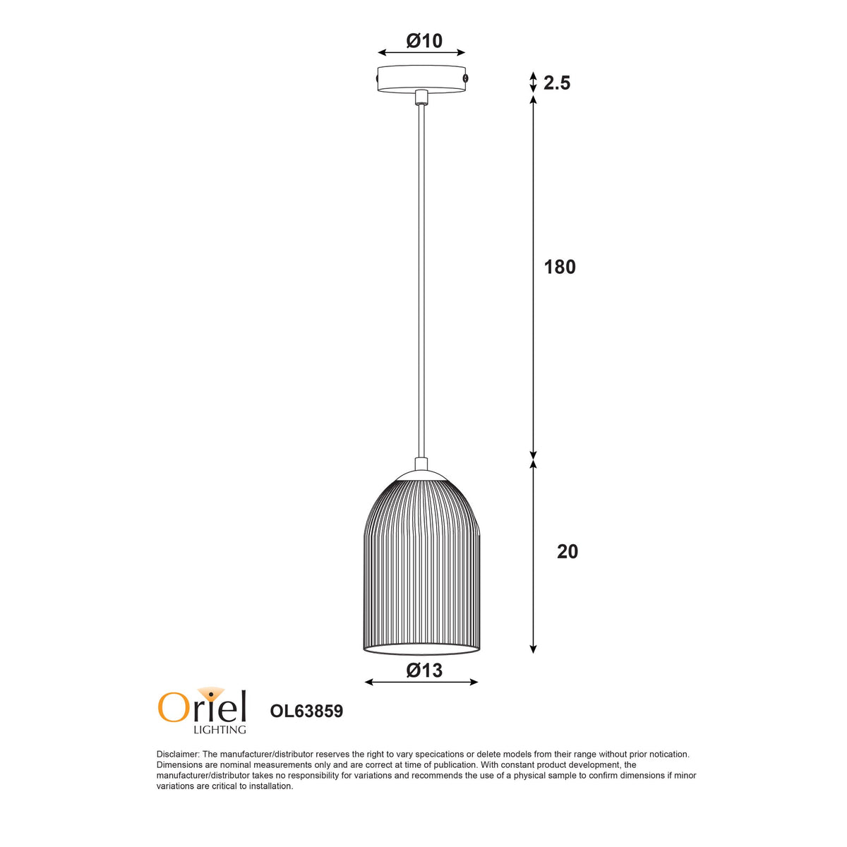 Oriel ARLEY Pendant - 1 Light-Oriel Lighting-Ozlighting.com.au