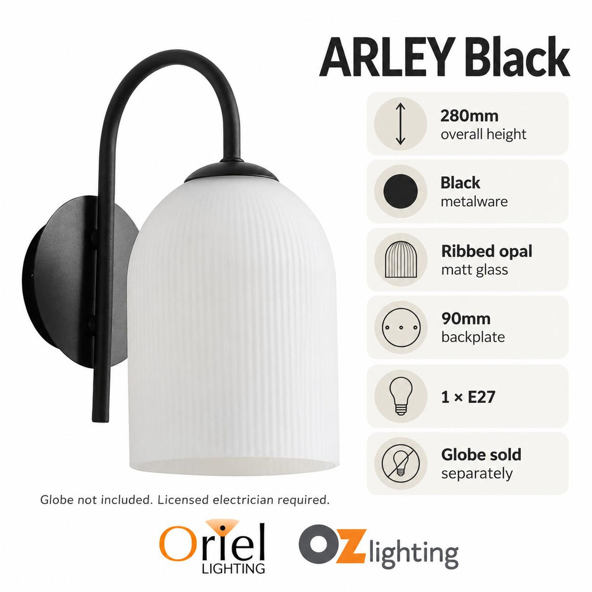 Oriel ARLEY Wall Light - 25W, Opal Matt-Oriel Lighting-Ozlighting.com.au