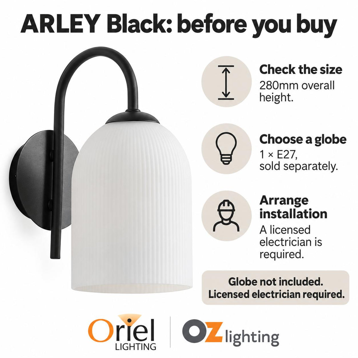 Oriel ARLEY Wall Light - 25W, Opal Matt-Oriel Lighting-Ozlighting.com.au