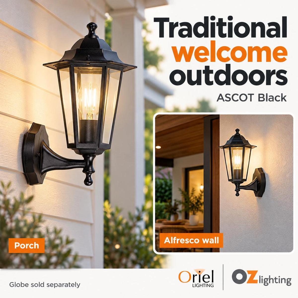 Oriel ASCOT Outdoor Wall Light - Upward, IP44-Oriel Lighting-Ozlighting.com.au