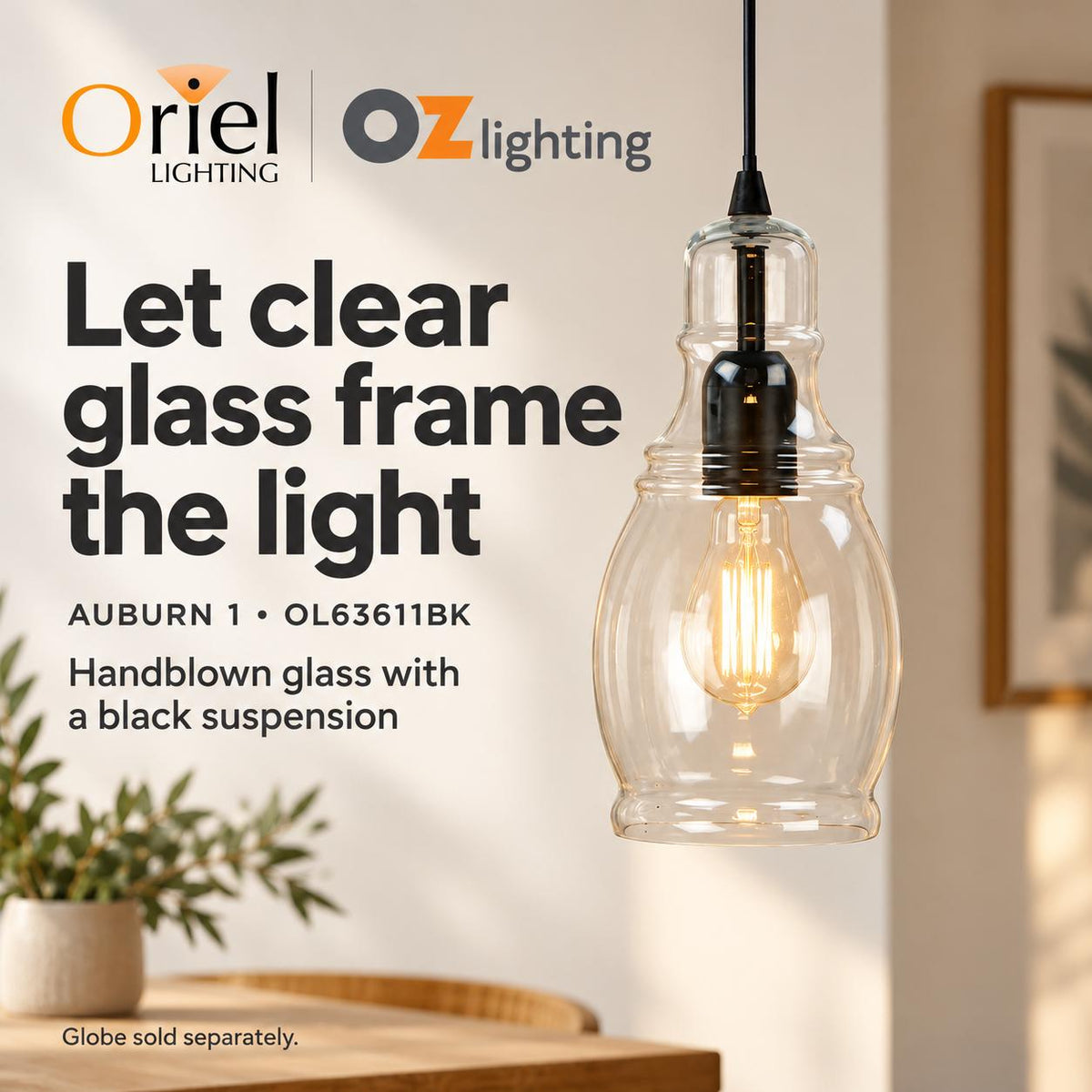 Oriel AUBURN Pendant - 1 Light-Oriel Lighting-Ozlighting.com.au