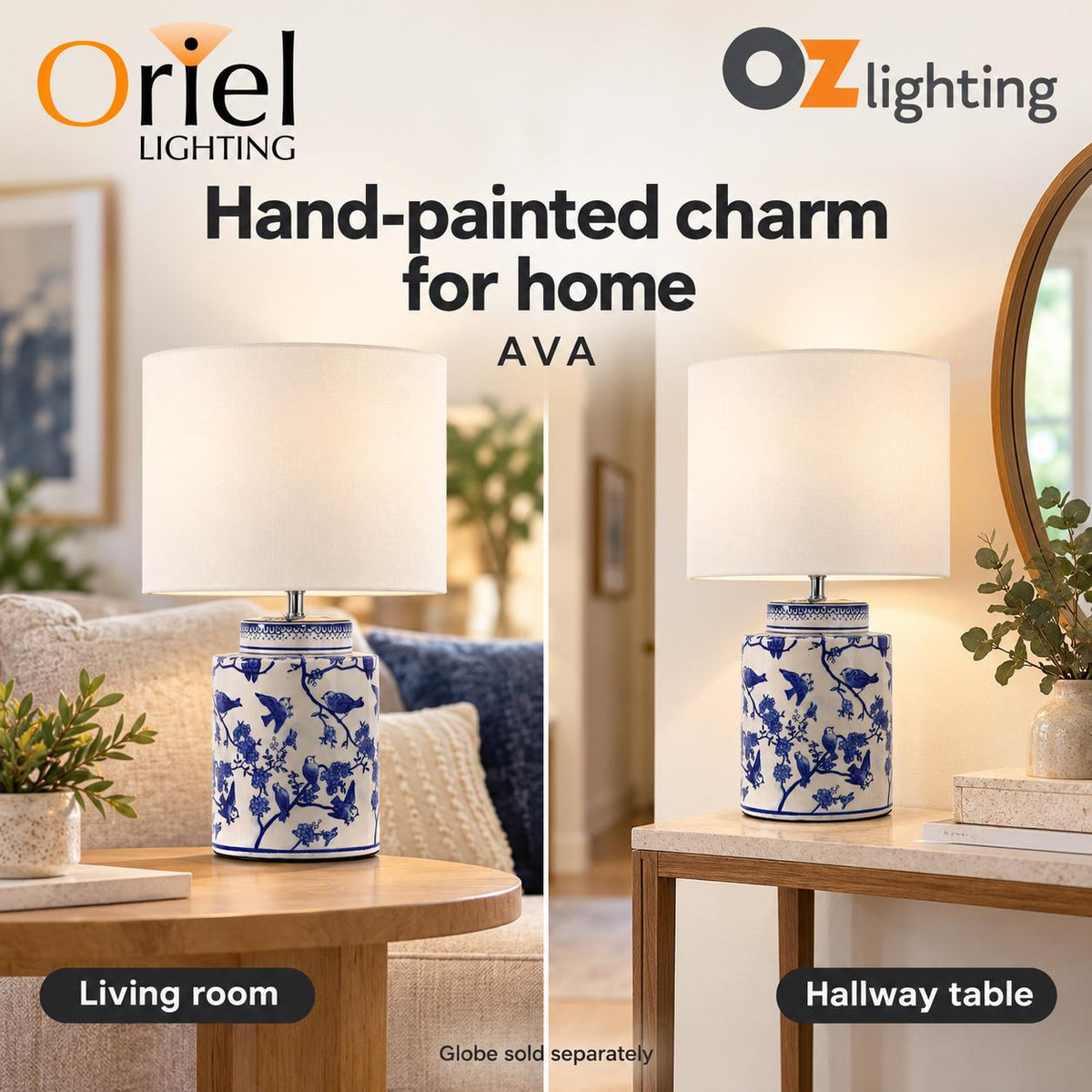 Oriel AVA Table Lamp - Hand Painted Ceramic-Oriel Lighting-Ozlighting.com.au