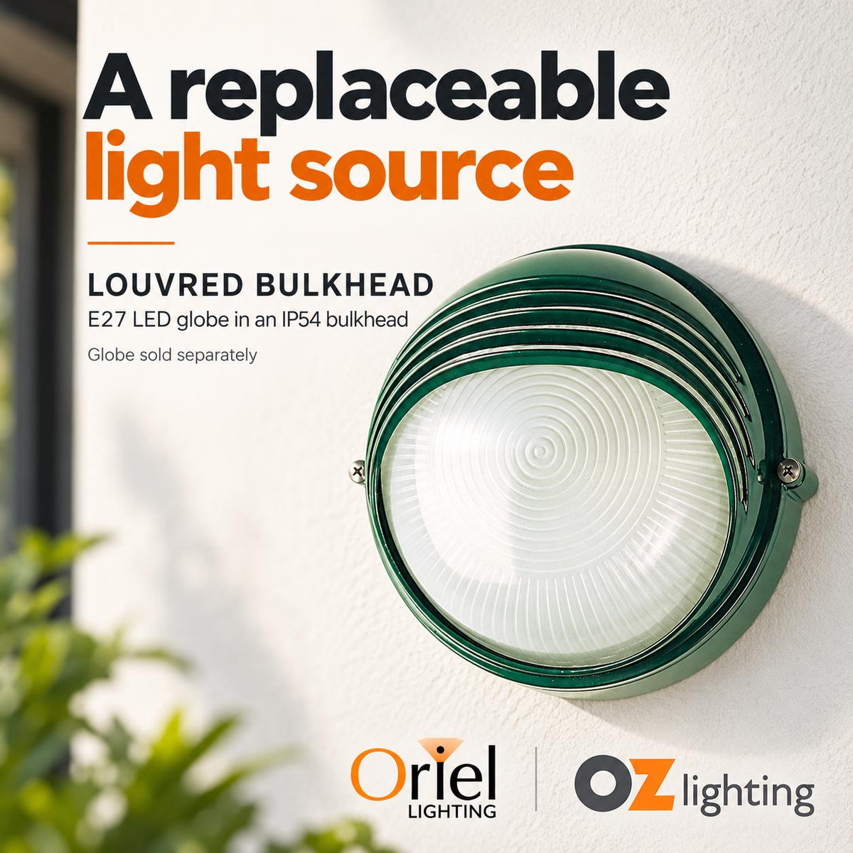 Oriel Aluminium & Outdoor Bulkhead Light - Glass, IP54-Oriel Lighting-Ozlighting.com.au
