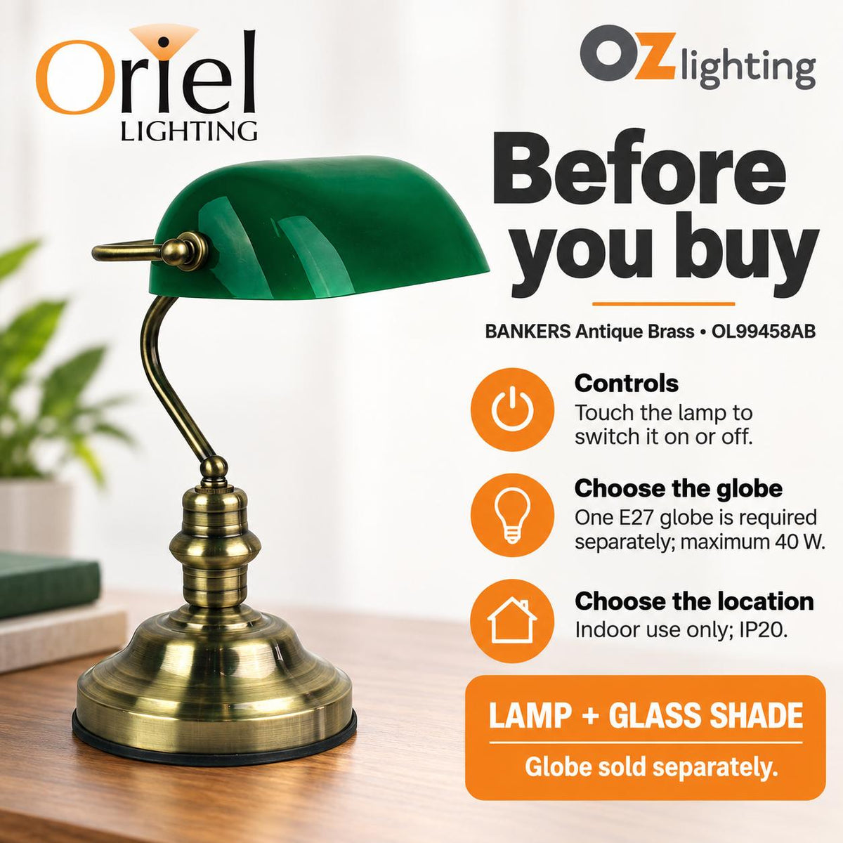 Oriel BANKERS Touch Table Lamp-Oriel Lighting-Ozlighting.com.au