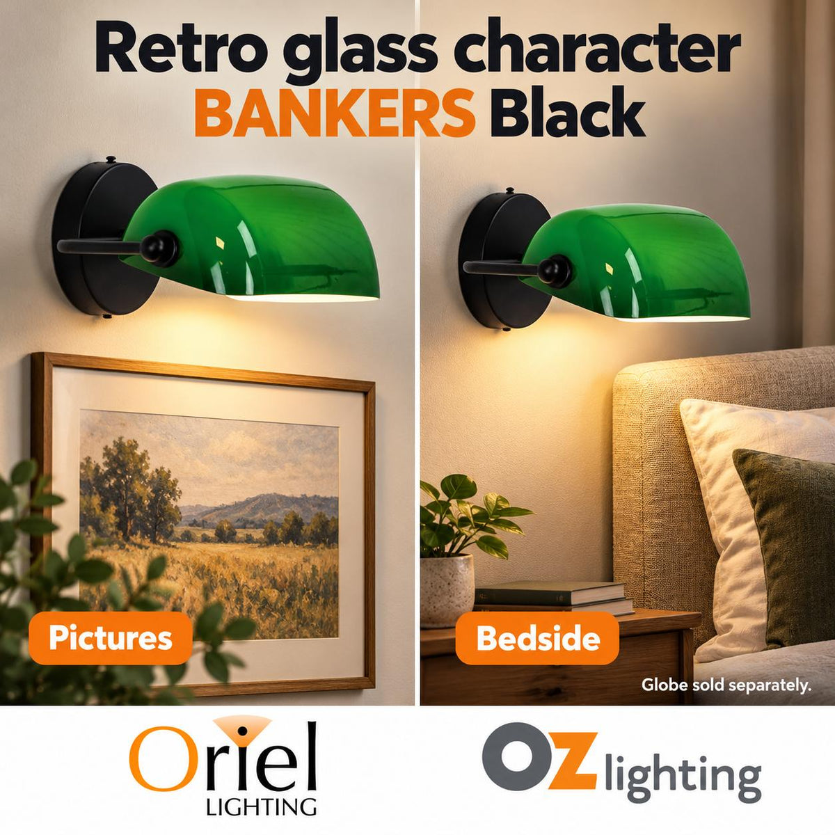 Oriel BANKERS Wall Light - Interior, Black-Oriel Lighting-Ozlighting.com.au