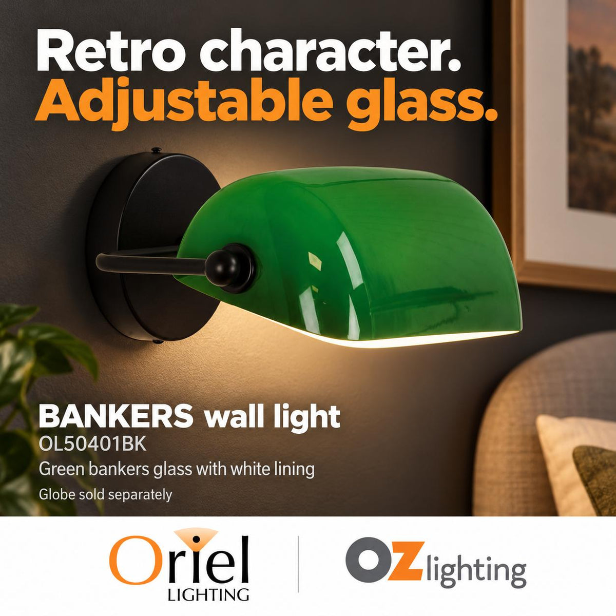 Oriel BANKERS Wall Light - Interior, Black-Oriel Lighting-Ozlighting.com.au