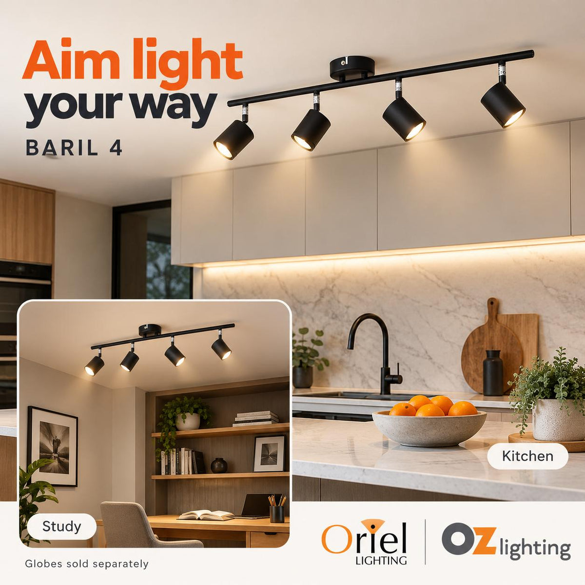 Oriel BARIL Spotlight - 4 Light Adjustable-Oriel Lighting-Ozlighting.com.au