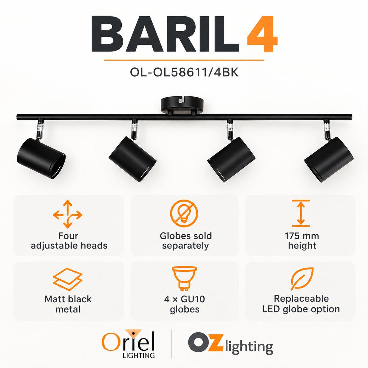 Oriel BARIL Spotlight - 4 Light Adjustable-Oriel Lighting-Ozlighting.com.au