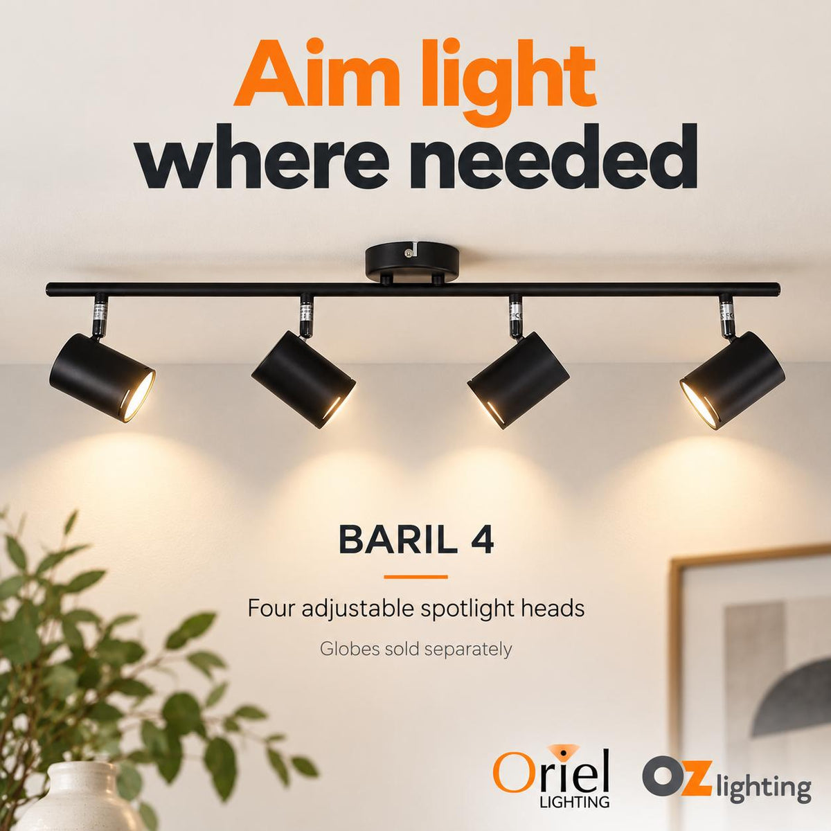 Oriel BARIL Spotlight - 4 Light Adjustable-Oriel Lighting-Ozlighting.com.au