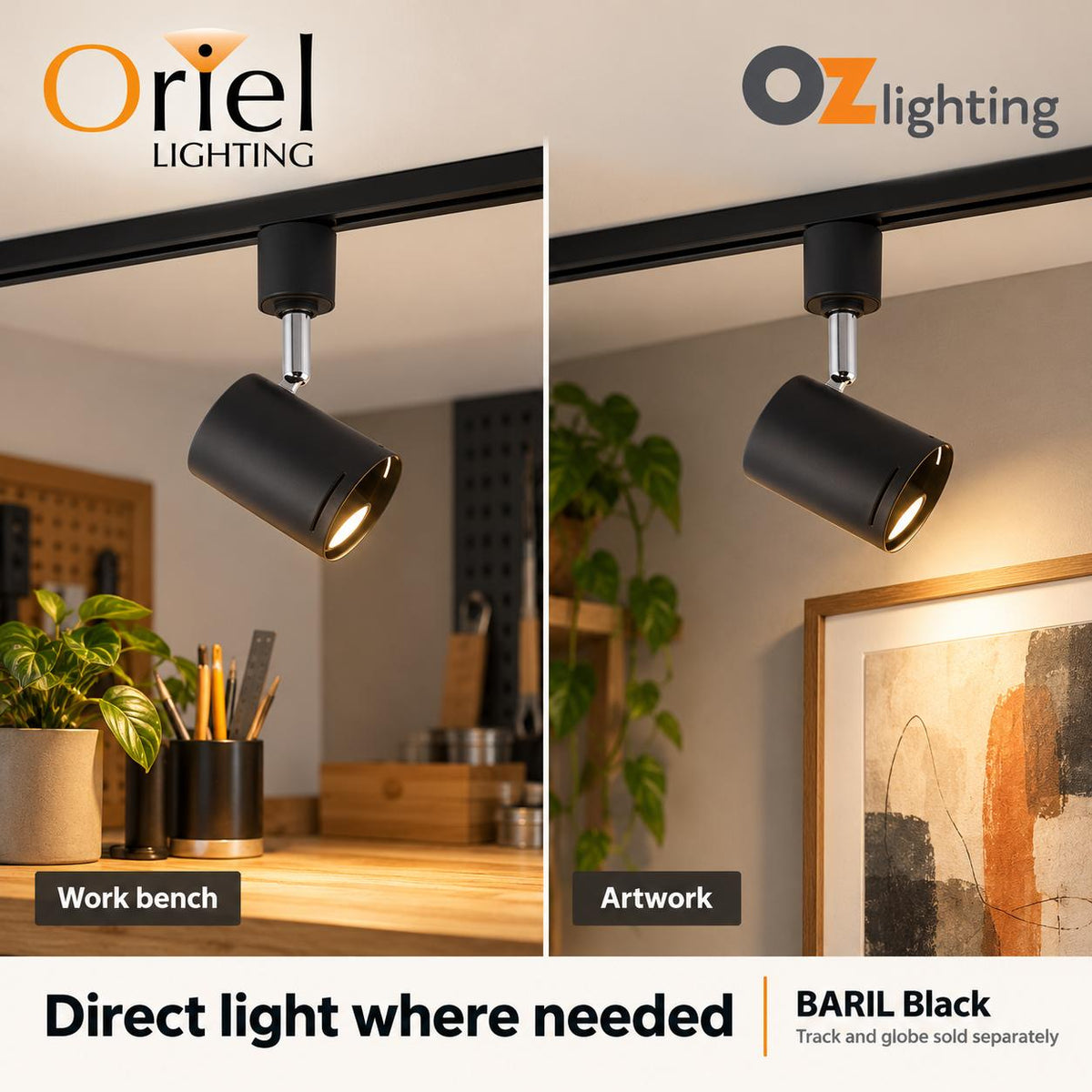 Oriel BARIL Spotlight - GU10 Single Circuit Adjustable Track Mounted Head-Oriel Lighting-Ozlighting.com.au