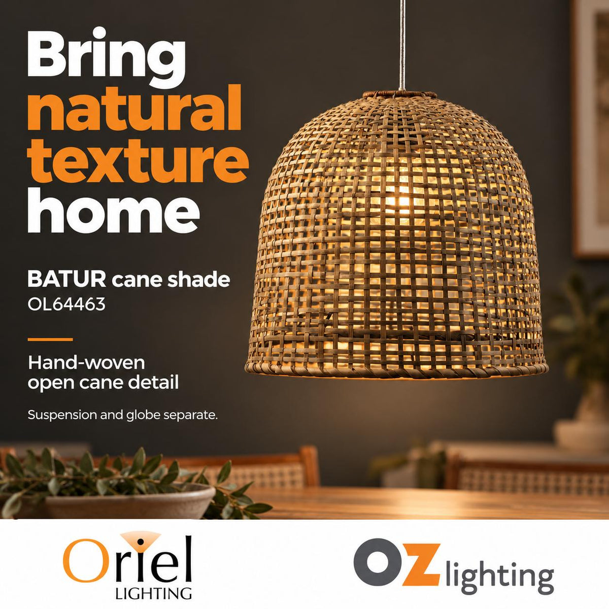 Oriel BATUR Shade Only - Hand Woven Cane-Oriel Lighting-Ozlighting.com.au