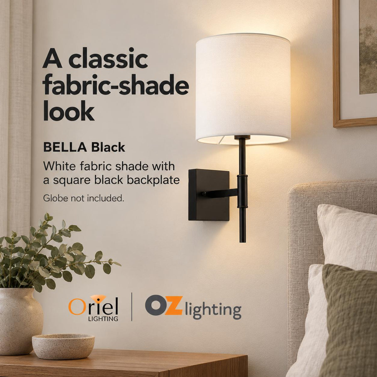 Oriel BELLA Wall Light - Fabric Shade 60W-Oriel Lighting-Ozlighting.com.au