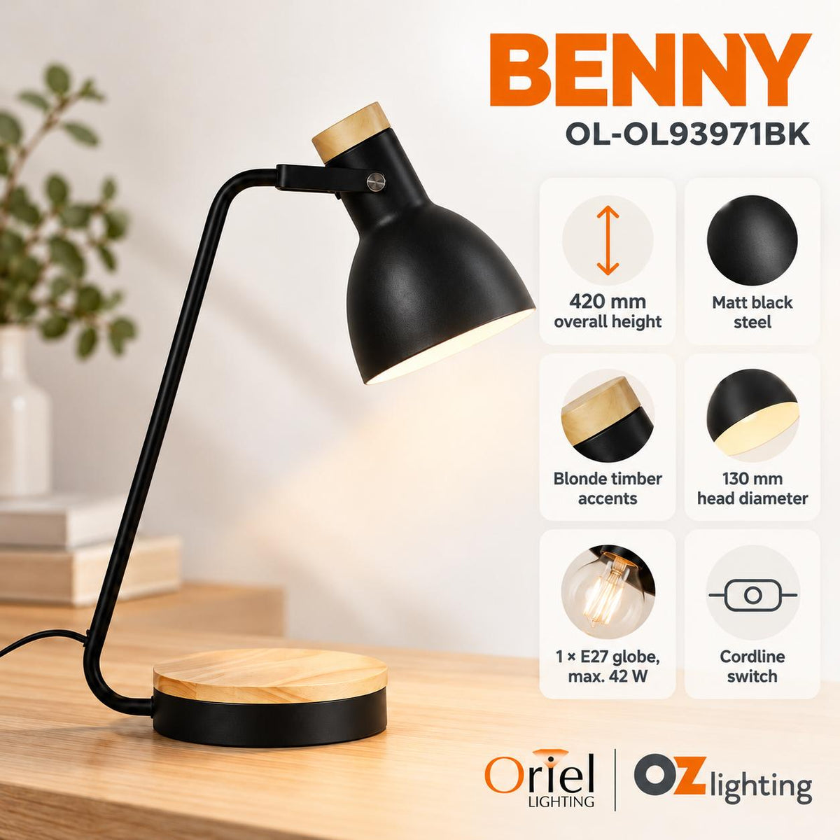 Oriel BENNY Desk & Table Lamp-Oriel Lighting-Ozlighting.com.au