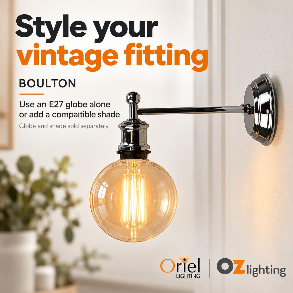 Oriel BOULTON Wall Light - Vintage Metal, Light Chrome-Oriel Lighting-Ozlighting.com.au