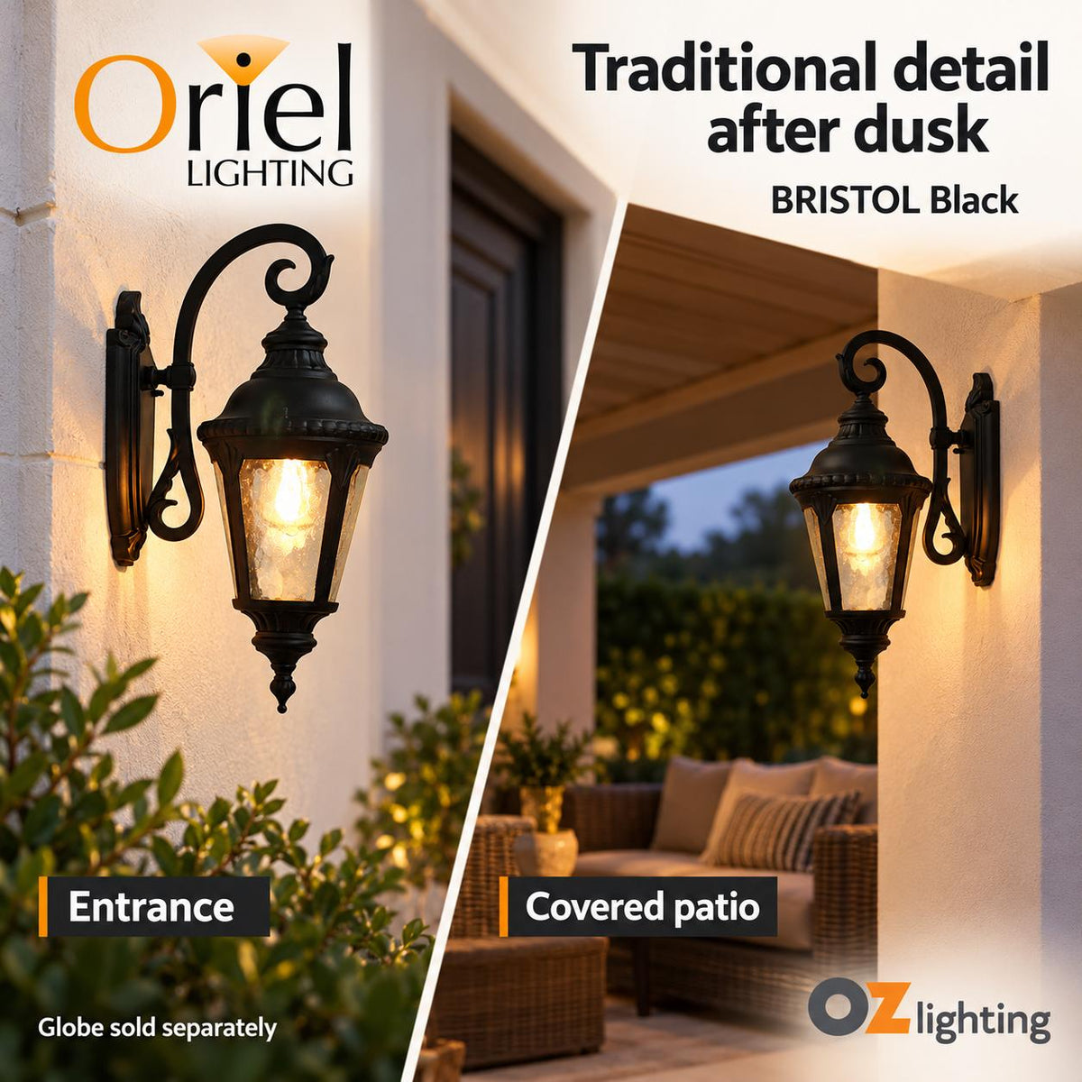 Oriel BRISTOL Outdoor Wall Light - 1 Light Downward Traditional, IP44-Oriel Lighting-Ozlighting.com.au
