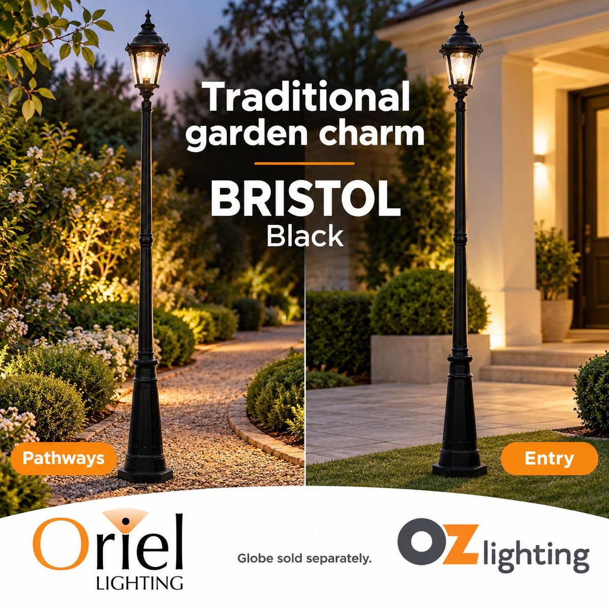 Oriel BRISTOL Post Light - Single Head Tall Traditional, IP44-Oriel Lighting-Ozlighting.com.au