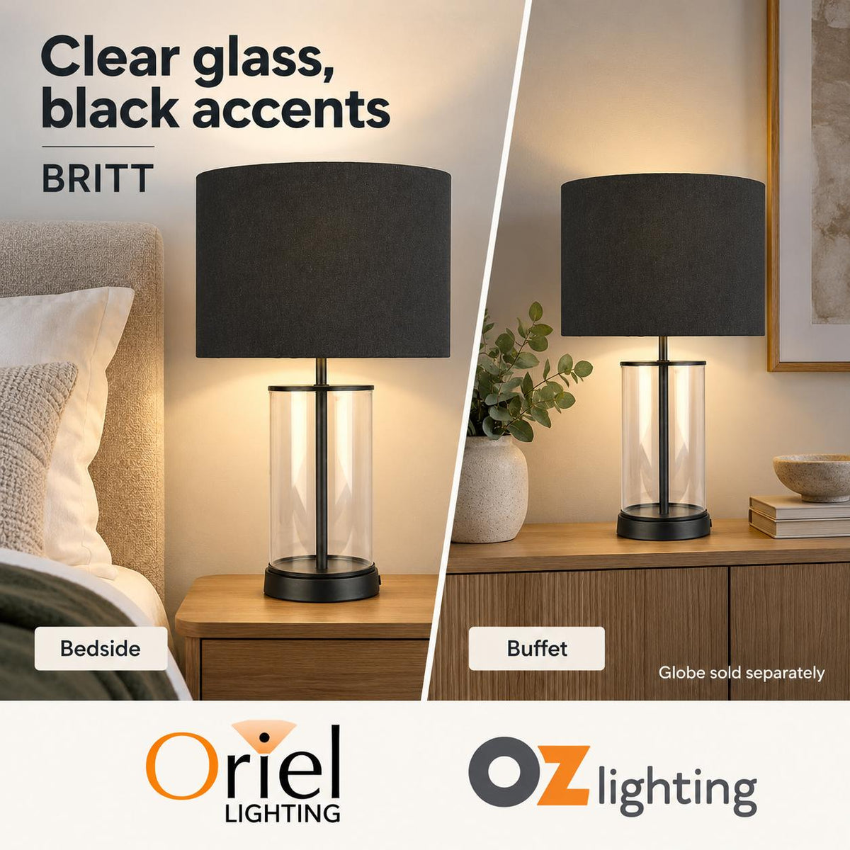 Oriel BRITT Table Lamp - Glass-Oriel Lighting-Ozlighting.com.au