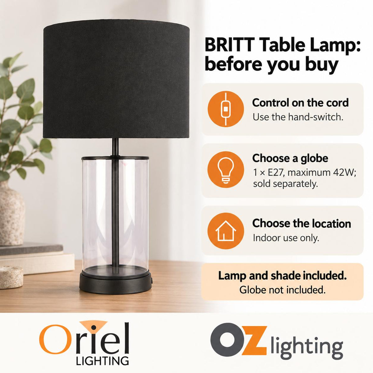 Oriel BRITT Table Lamp - Glass-Oriel Lighting-Ozlighting.com.au