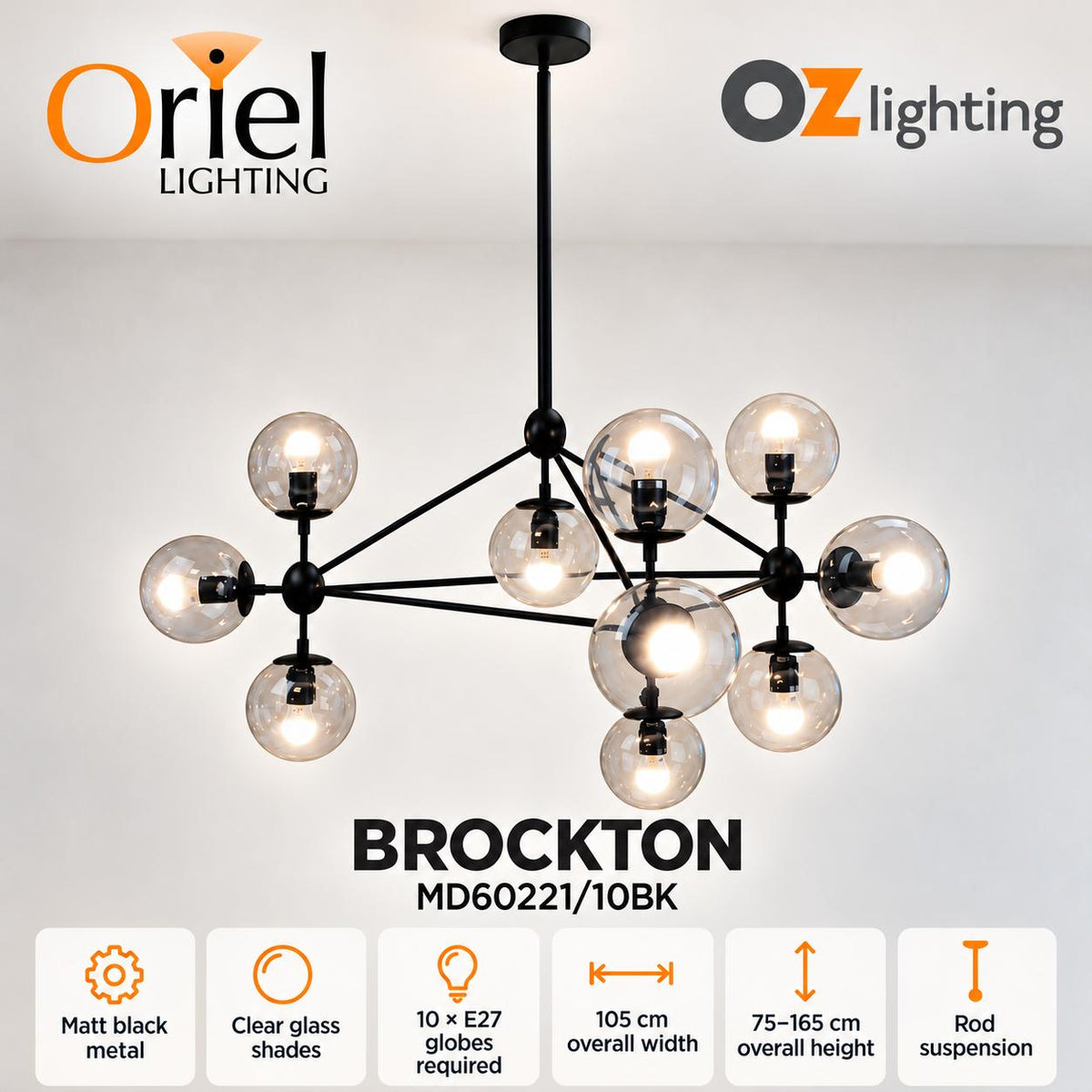 Oriel BROCKTON Pendant - 10 Light-Oriel Lighting-Ozlighting.com.au