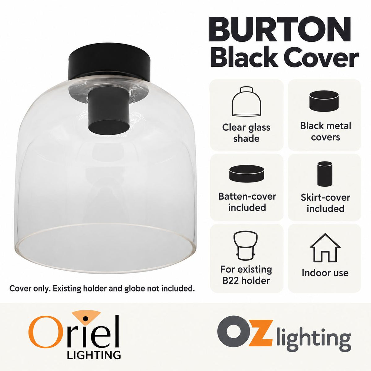 Oriel BURTON DIY Shade - Metal & Glass-Oriel Lighting-Ozlighting.com.au