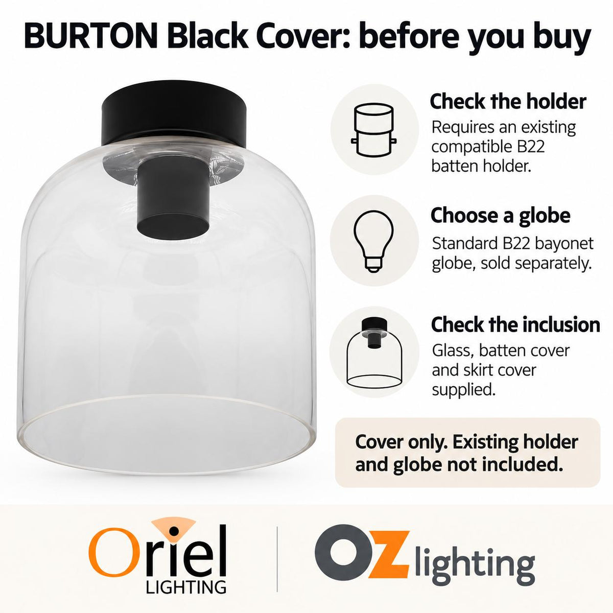 Oriel BURTON DIY Shade - Metal & Glass-Oriel Lighting-Ozlighting.com.au