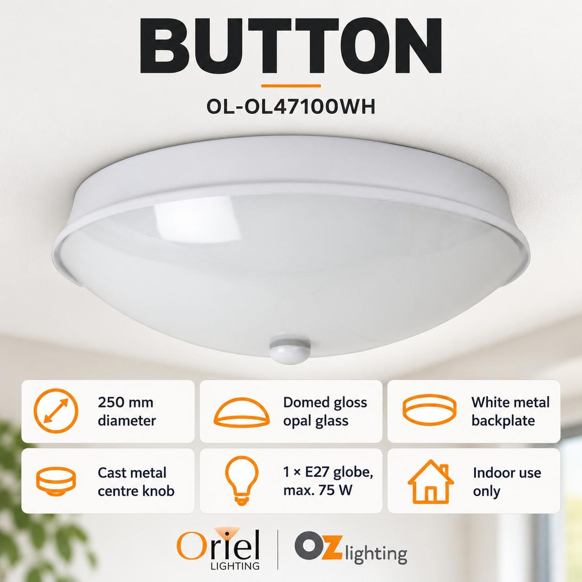 Oriel BUTTON Oyster Ceiling Light - Round-Oriel Lighting-Ozlighting.com.au