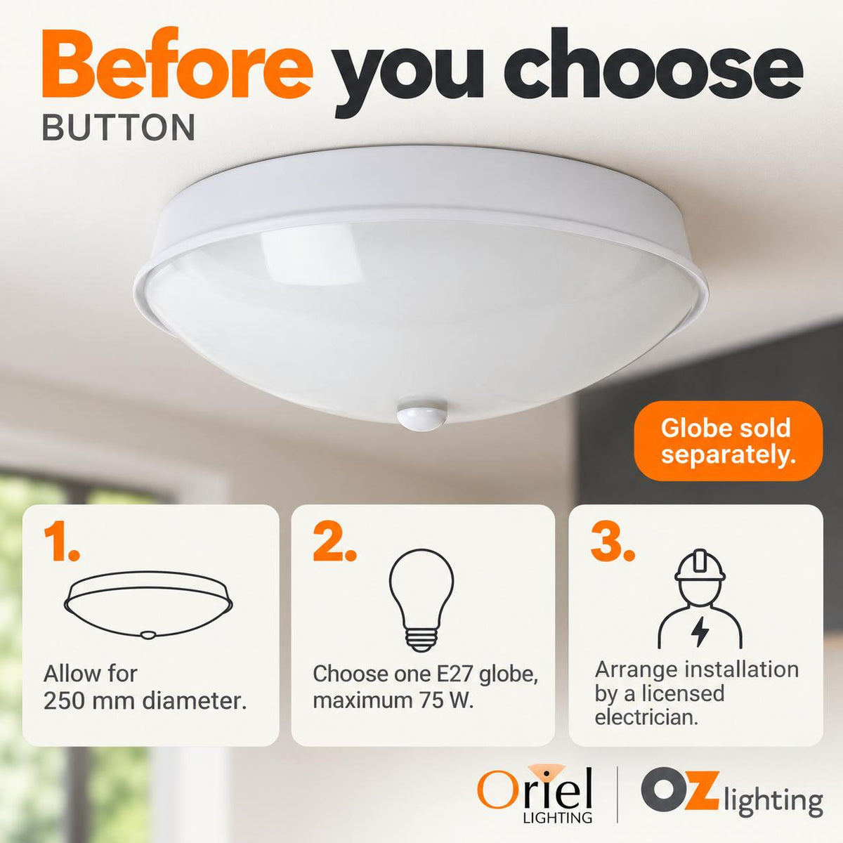 Oriel BUTTON Oyster Ceiling Light - Round-Oriel Lighting-Ozlighting.com.au