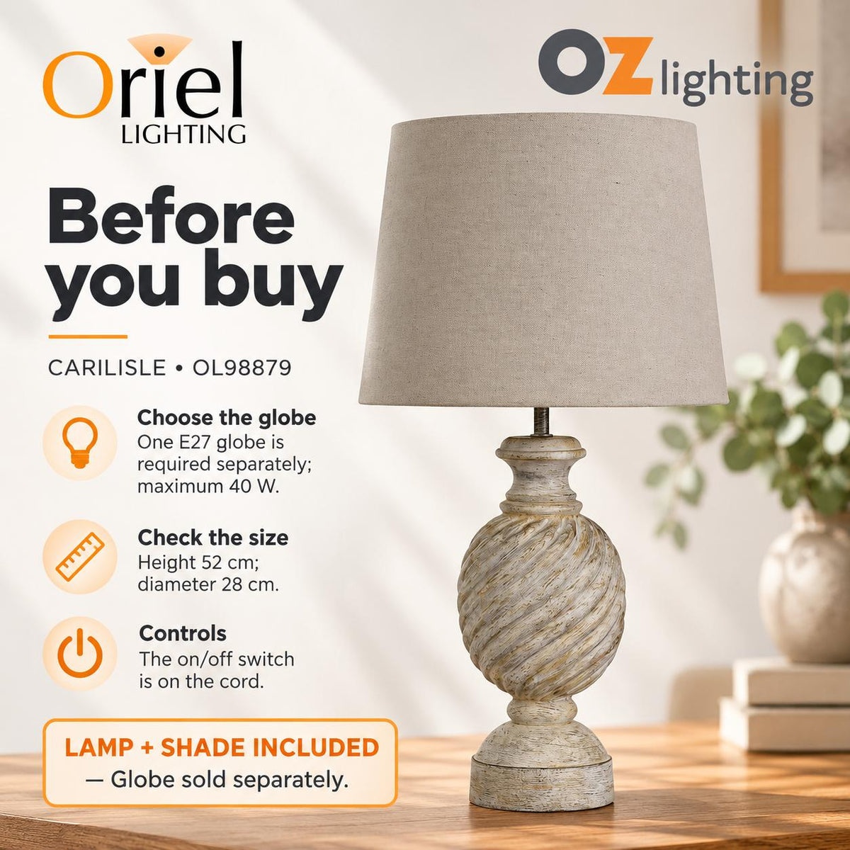 Oriel CARLISLE Table Lamp - White Resin-Oriel Lighting-Ozlighting.com.au