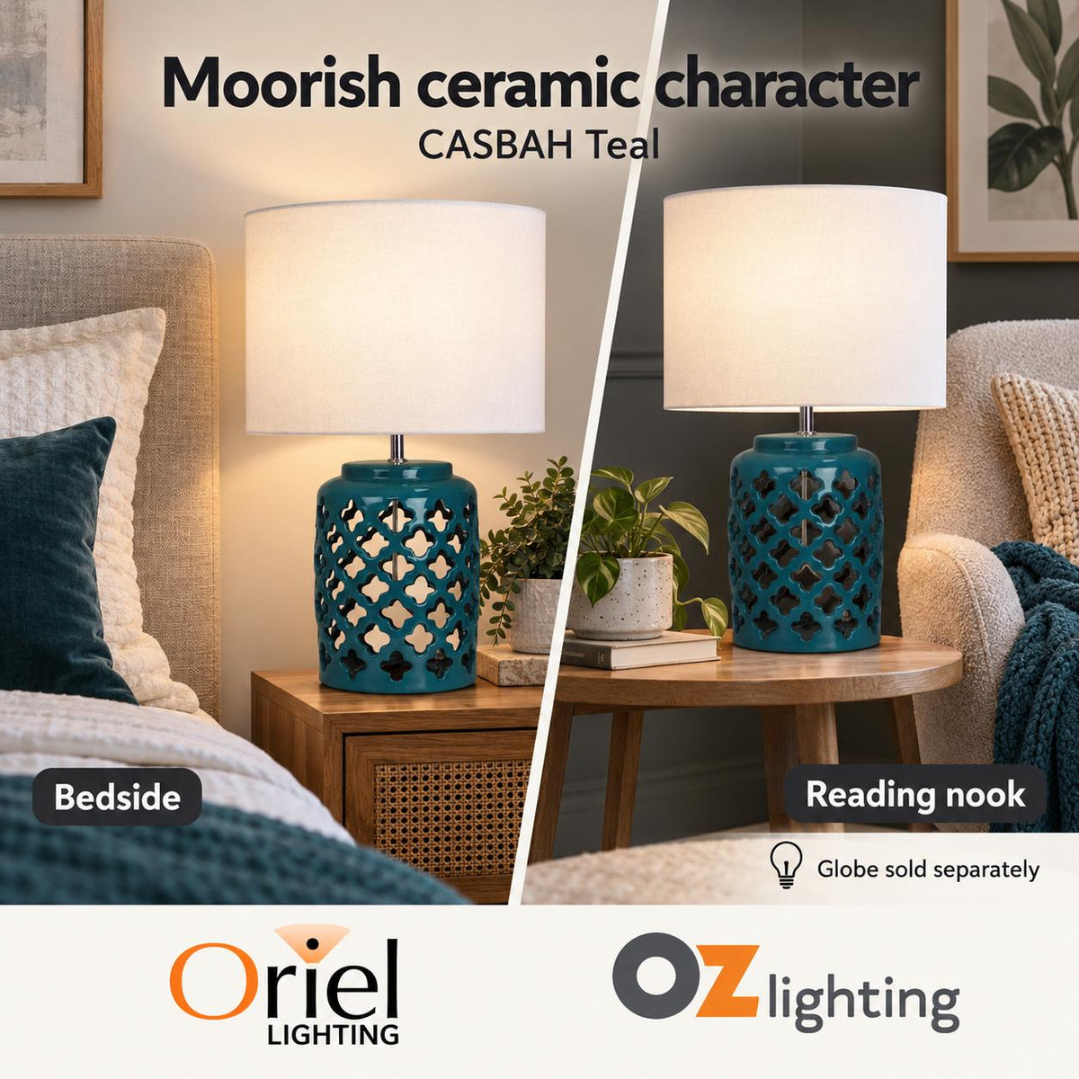 Oriel CASBAH Table Lamp - Moorish Cut Ceramic-Oriel Lighting-Ozlighting.com.au