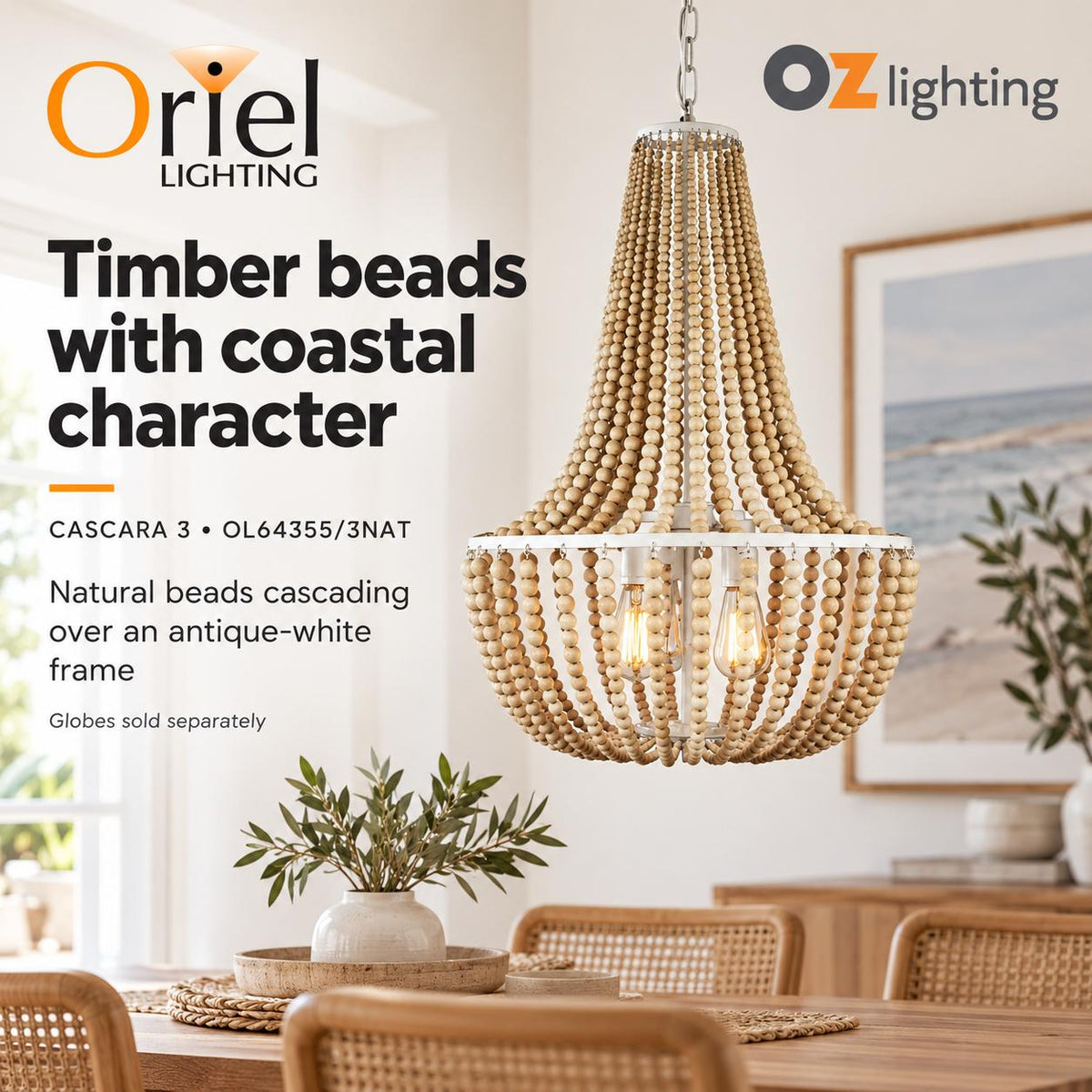 Oriel CASCARA Pendant - 1/3 Light Wooden Beaded-Oriel Lighting-Ozlighting.com.au