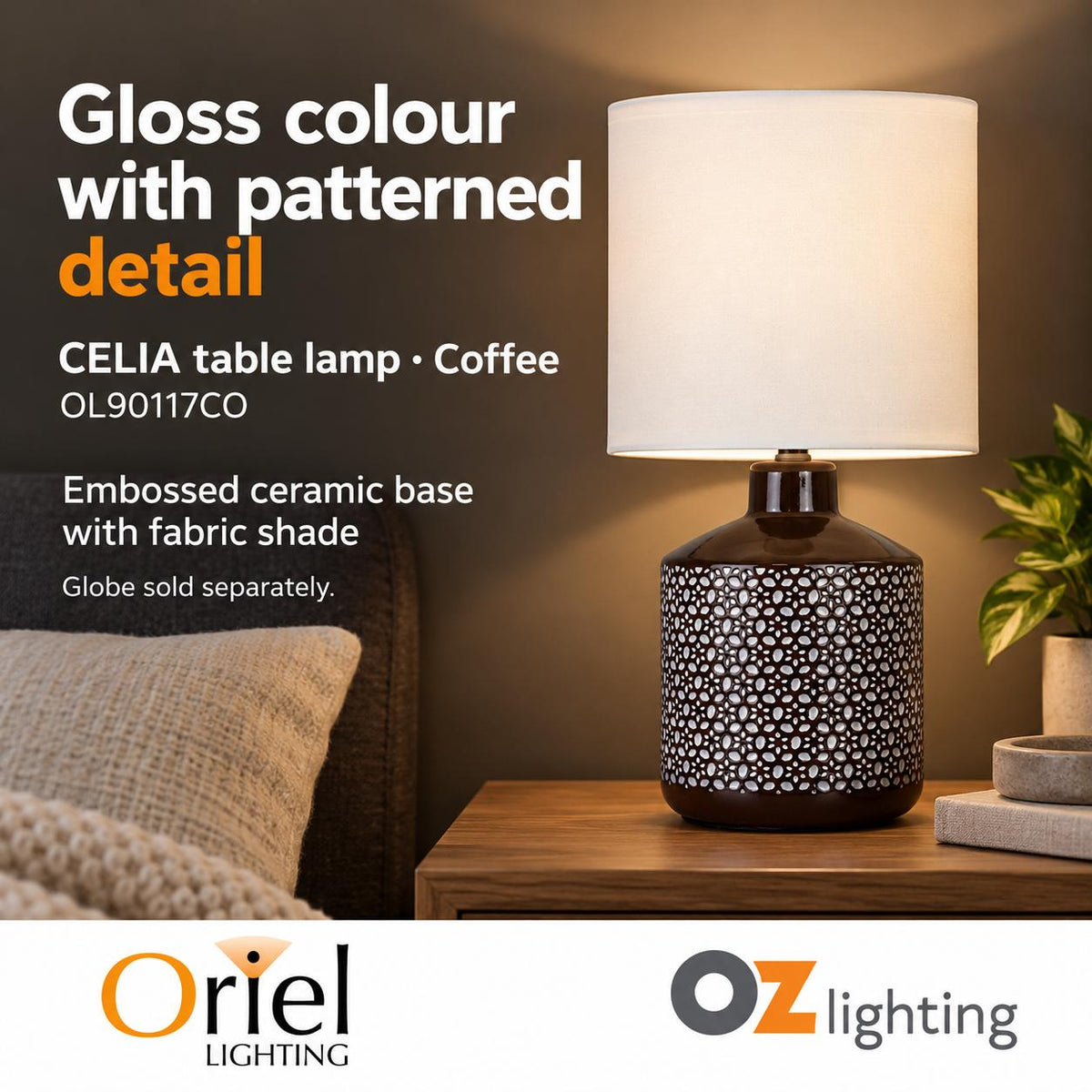 Oriel CELIA Table Lamp - Ceramic-Oriel Lighting-Ozlighting.com.au