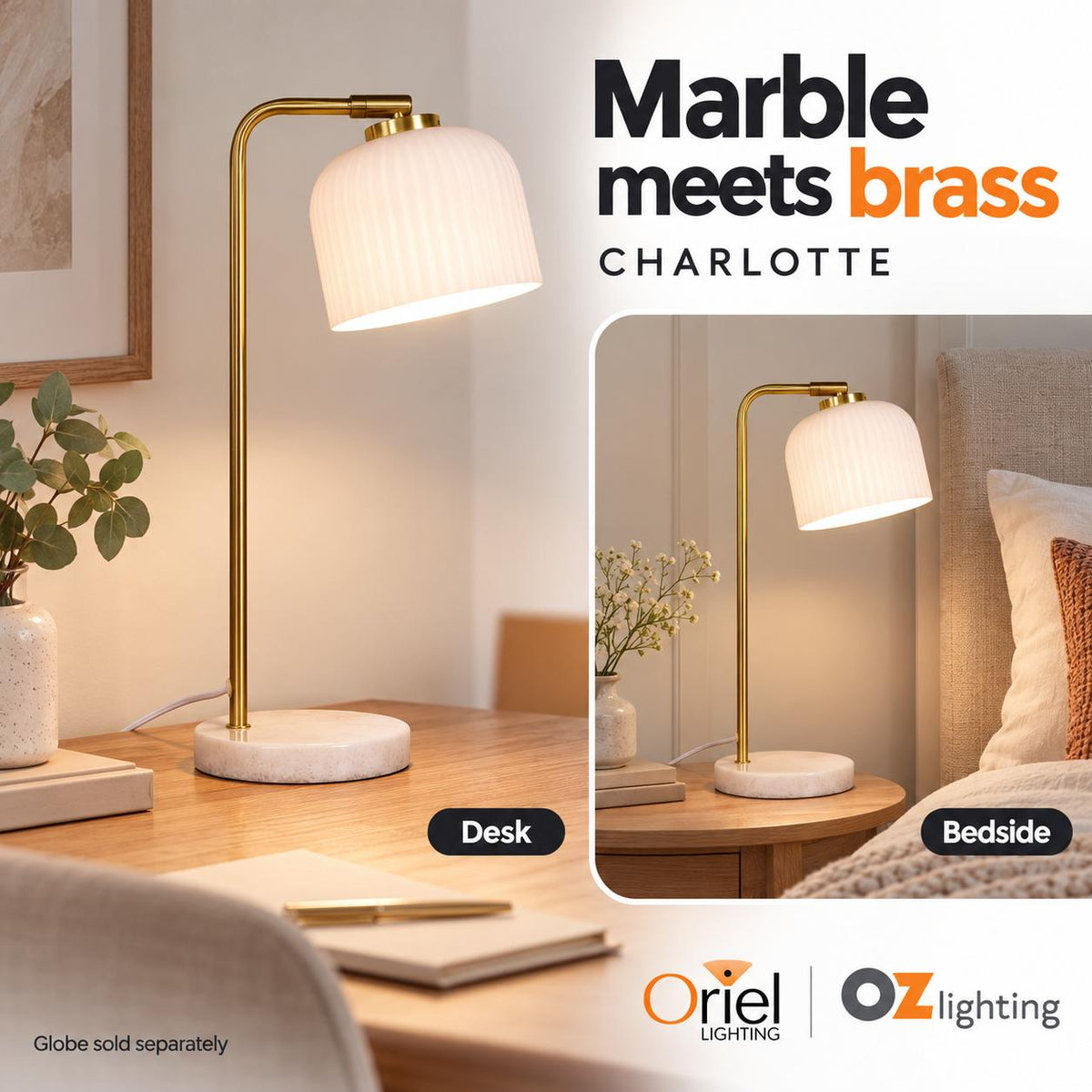 Oriel CHARLOTTE Task Lamp - Glass Decorative-Oriel Lighting-Ozlighting.com.au
