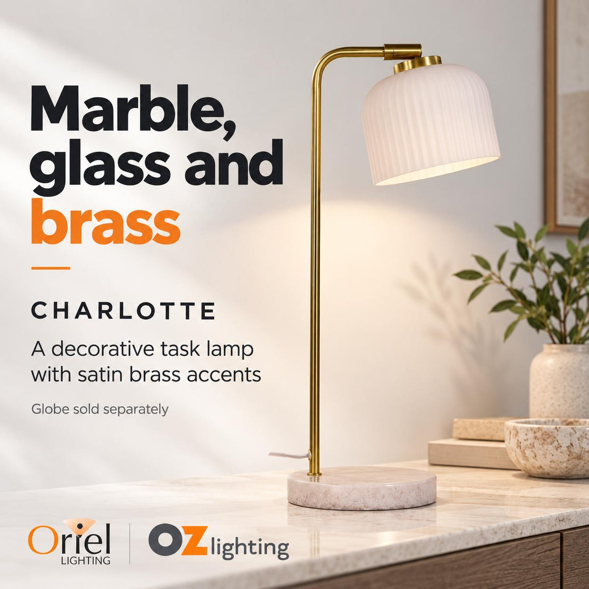 Oriel CHARLOTTE Task Lamp - Glass Decorative-Oriel Lighting-Ozlighting.com.au