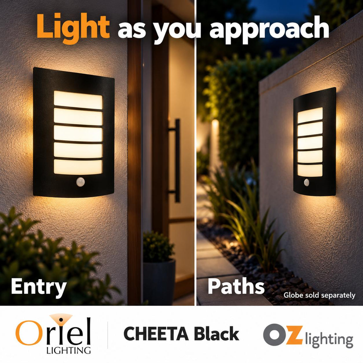 Oriel CHEETA Outdoor Wall Light - with Sensor IP44-Oriel Lighting-Ozlighting.com.au