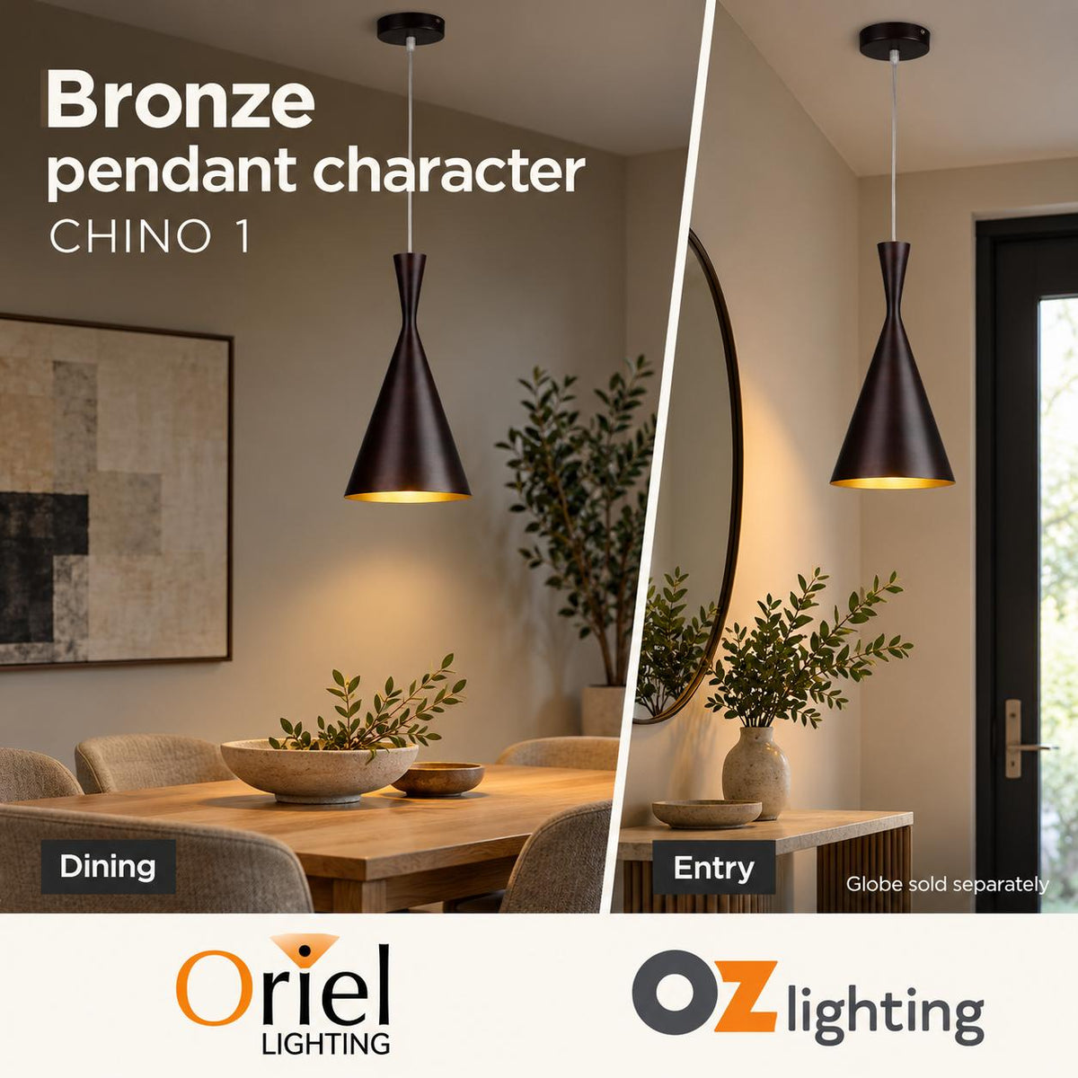 Oriel CHINO Pendant - 1 Light Brushed Bronze Urban-Oriel Lighting-Ozlighting.com.au