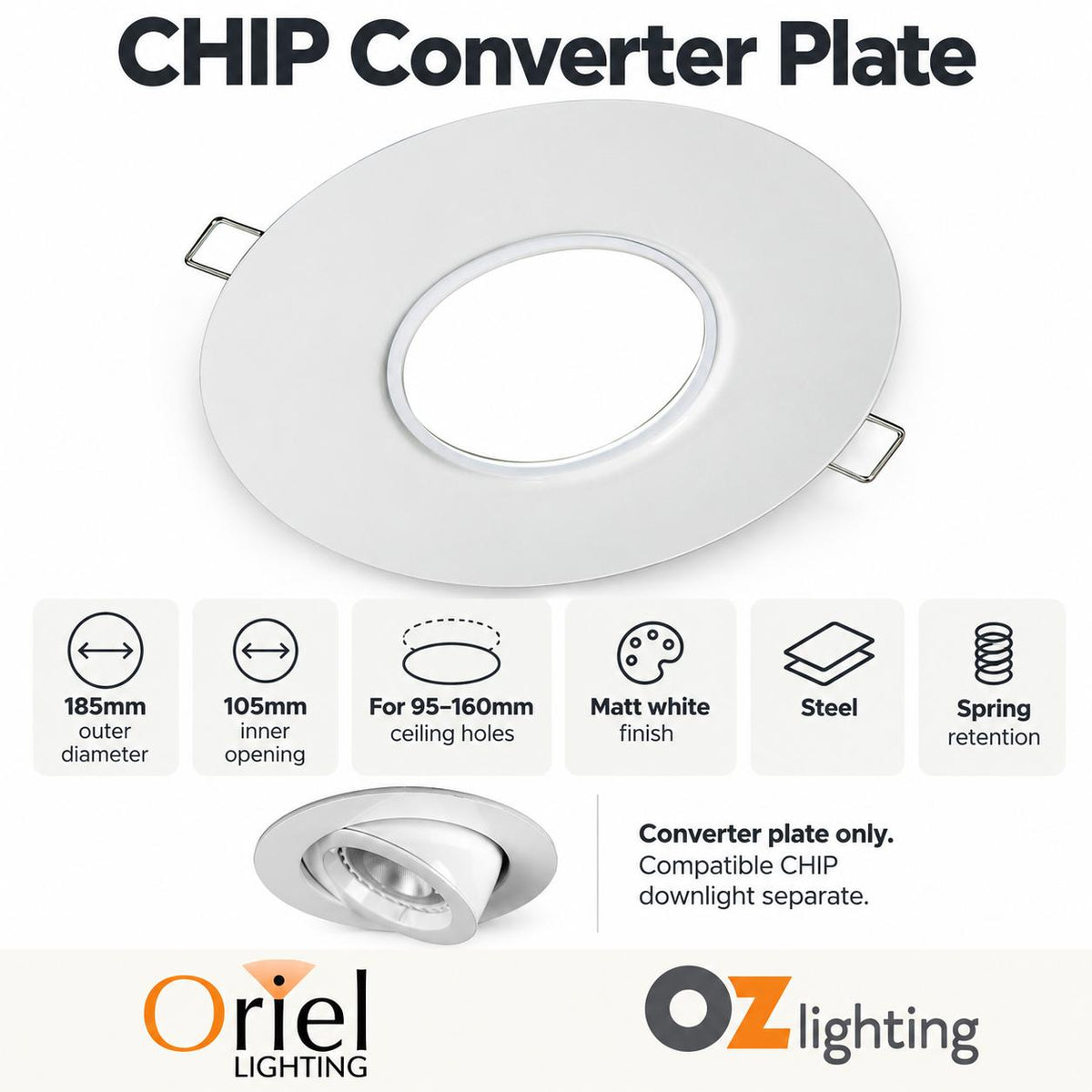 Oriel CHIP-ADAPTER Converter Plate - 95mm-160mm, To Suit Oriel CHIP Series-Oriel Lighting-Ozlighting.com.au