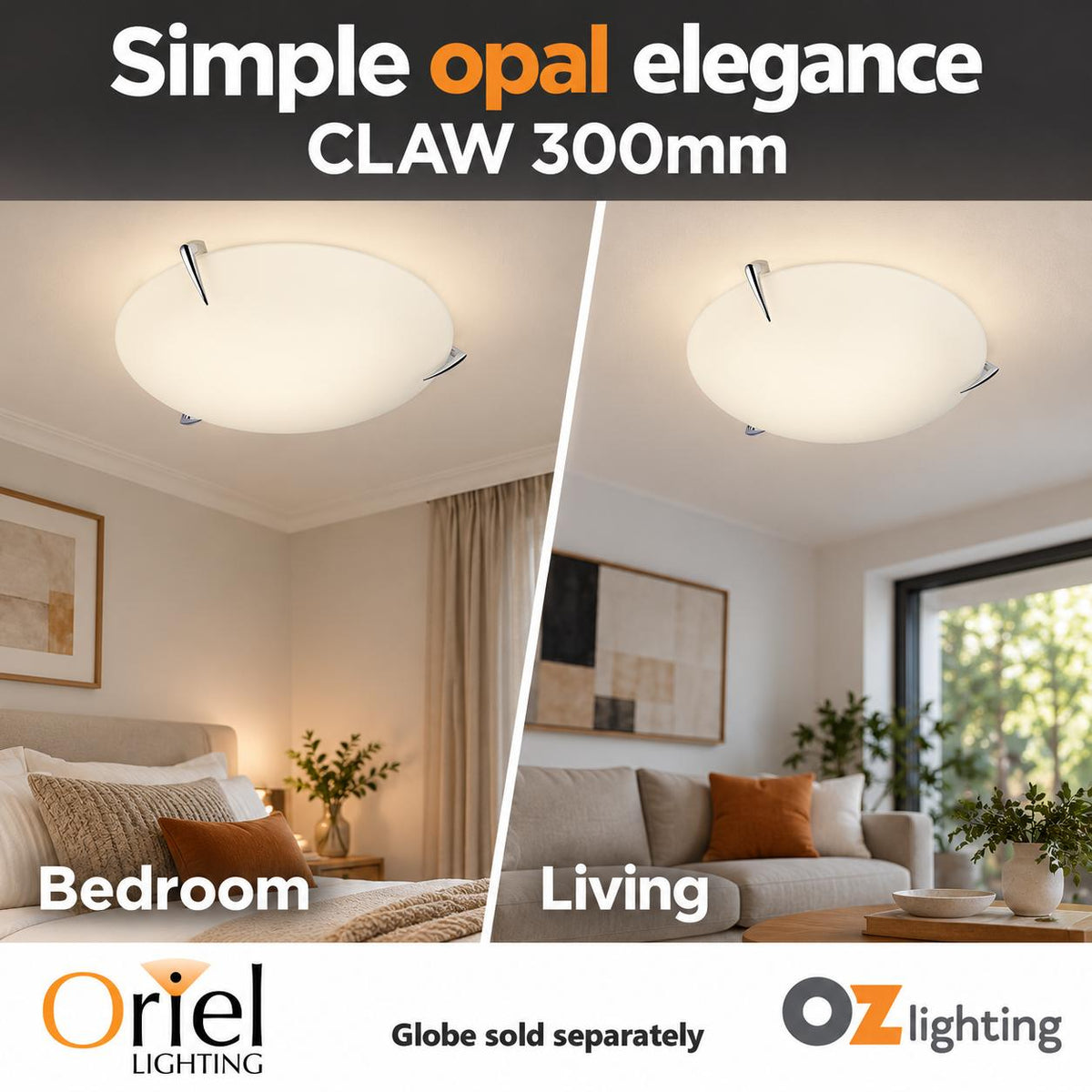 Oriel CLAW Oyster Ceiling Light - 1/2 Light-Oriel Lighting-Ozlighting.com.au